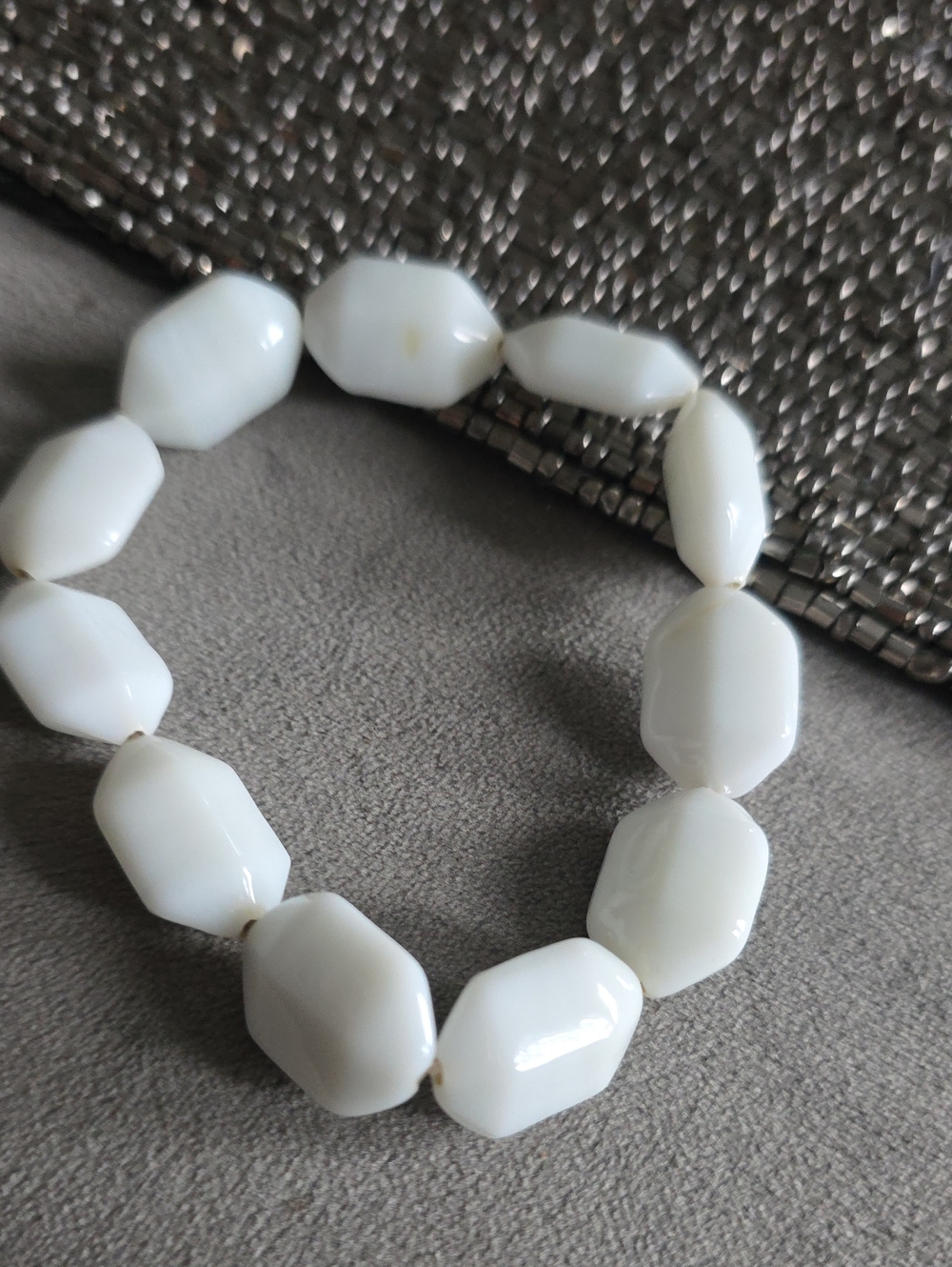 White Faceted Bead Stretch Bracelet - Minimal Women’s Jewelry